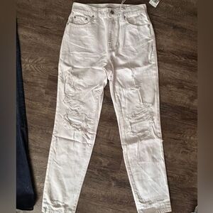 Pistola High Rise Distressed Jeans in Cream